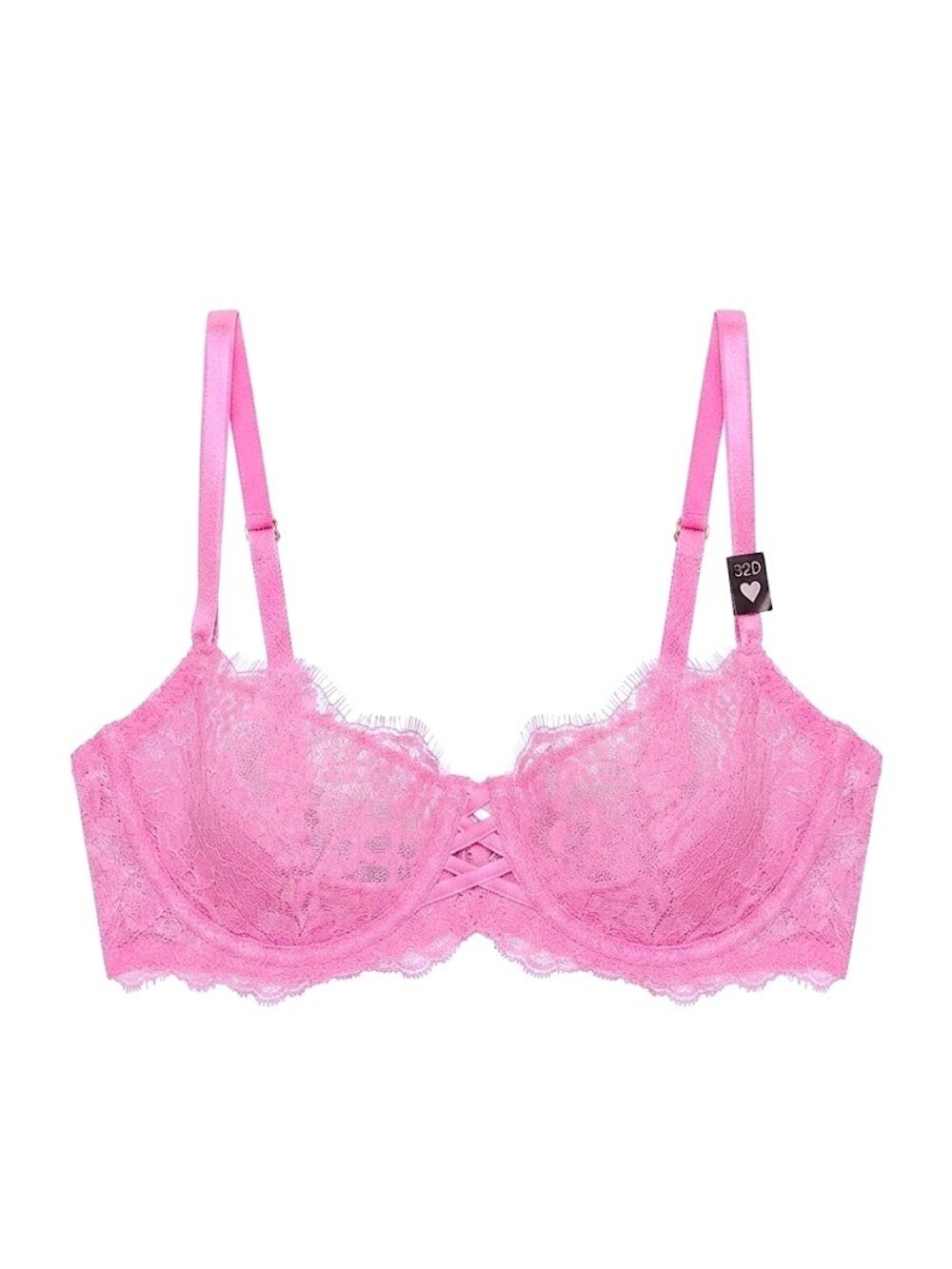New Victoria’s Secret 32D Bright Pink Lace Bra Unlined Dream Angels